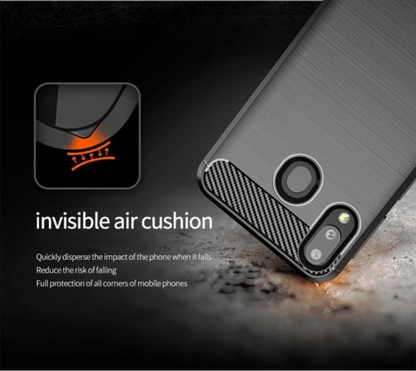 Samsung Galaxy A10e / A20e Skal Fodral av flexibelt TPU-silikon i rostfritt stål-kolfiber-look Skyddsfodral
