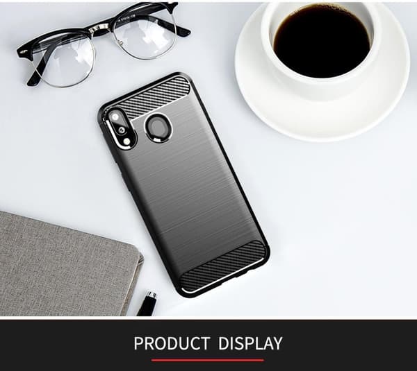 Samsung Galaxy A10e / A20e Skal Fodral av flexibelt TPU-silikon i rostfritt stål-kolfiber-look Skyddsfodral