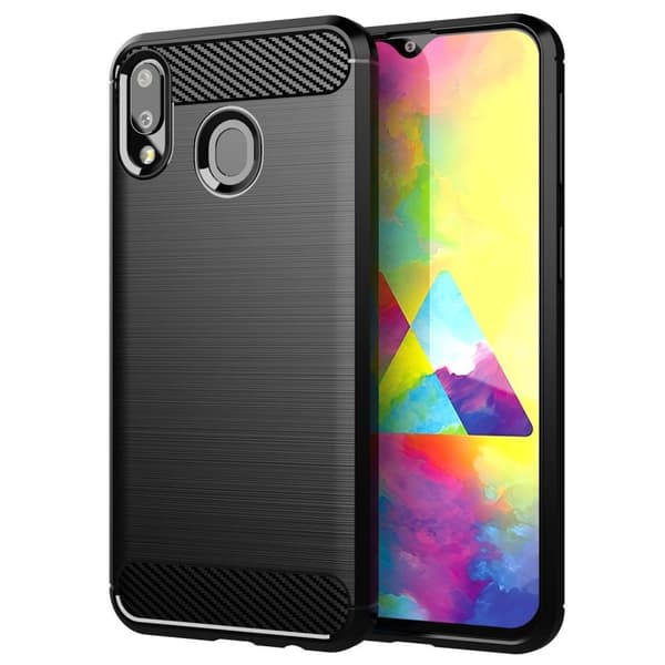 Samsung Galaxy A10e / A20e Skal Fodral av flexibelt TPU-silikon i rostfritt stål-kolfiber-look Skyddsfodral