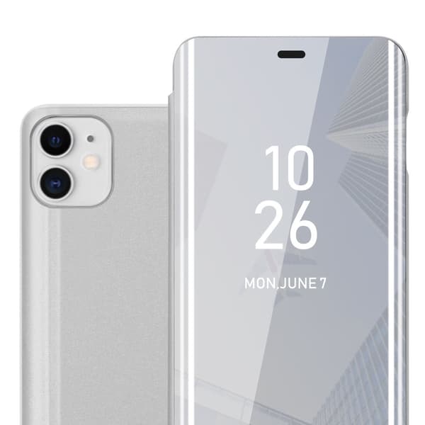 iPhone 11 Skal Plånboksfodral Clear View Mirror Skyddsomslag med standfunktion 360 graders skydd AGAT SILVER