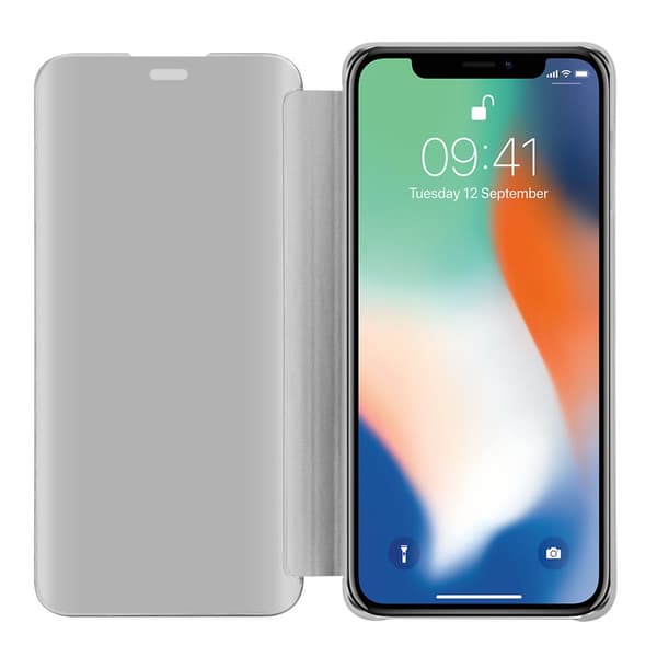 Etui for iPhone X / XS Deksel Clear View Mirror Beskyttelsesetui med stativfunksjon 360 graders beskyttelse