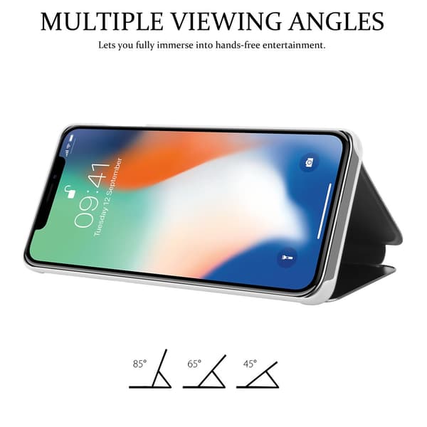 Etui for iPhone X / XS Deksel Clear View Mirror Beskyttelsesetui med stativfunksjon 360 graders beskyttelse