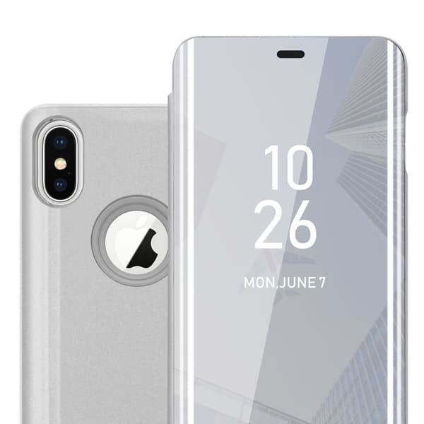 Etui for iPhone X / XS Deksel Clear View Mirror Beskyttelsesetui med stativfunksjon 360 graders beskyttelse
