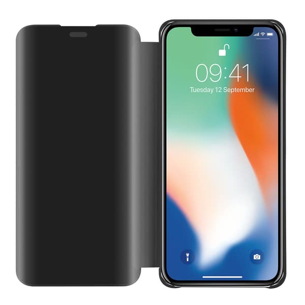 Etui for iPhone X / XS Deksel Clear View Mirror Beskyttelsesetui med stativfunksjon 360 graders beskyttelse