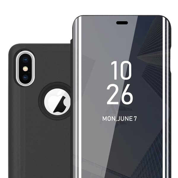 Etui for iPhone X / XS Deksel Clear View Mirror Beskyttelsesetui med stativfunksjon 360 graders beskyttelse
