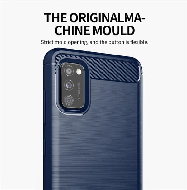 Samsung Galaxy A41 Skal Fodral av flexibelt TPU-silikon i rostfritt stål-kolfiber-look Skyddsfodral
