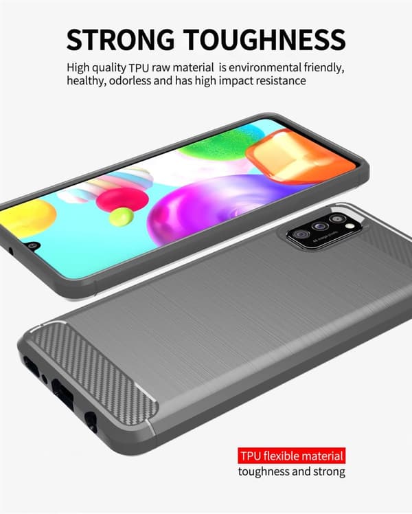Samsung Galaxy A41 Skal Fodral av flexibelt TPU-silikon i rostfritt stål-kolfiber-look Skyddsfodral