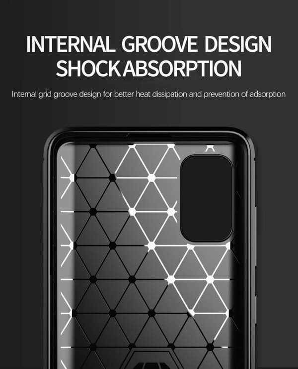 Samsung Galaxy A41 Skal Fodral av flexibelt TPU-silikon i rostfritt stål-kolfiber-look Skyddsfodral