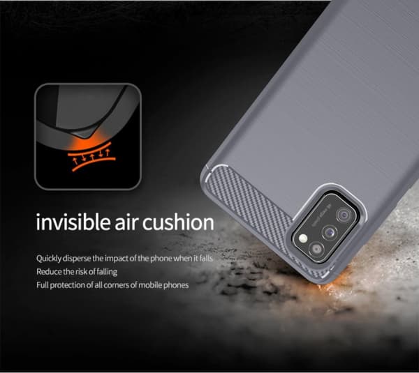 Samsung Galaxy A41 Skal Fodral av flexibelt TPU-silikon i rostfritt stål-kolfiber-look Skyddsfodral