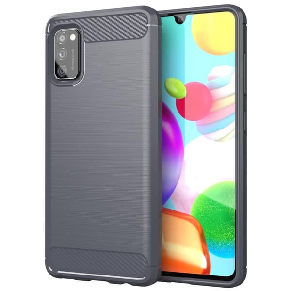 Samsung Galaxy A41 Skal Fodral av flexibelt TPU-silikon i rostfritt stål-kolfiber-look Skyddsfodral