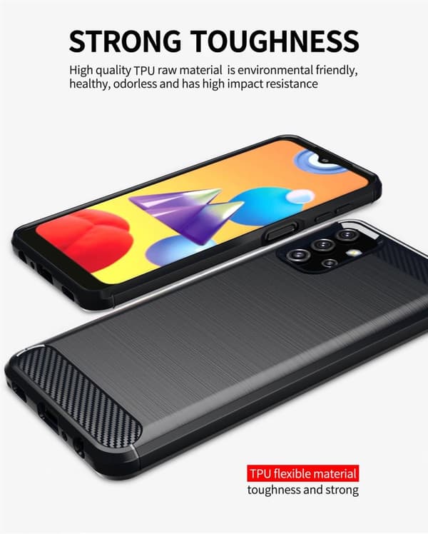Samsung Galaxy A32 5G Skal Fodral av flexibelt TPU-silikon i rostfritt stål-kolfiber-look Skyddsfodral