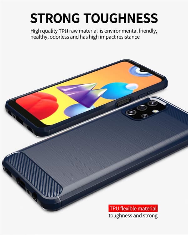Samsung Galaxy A32 5G Skal Fodral av flexibelt TPU-silikon i rostfritt stål-kolfiber-look Skyddsfodral