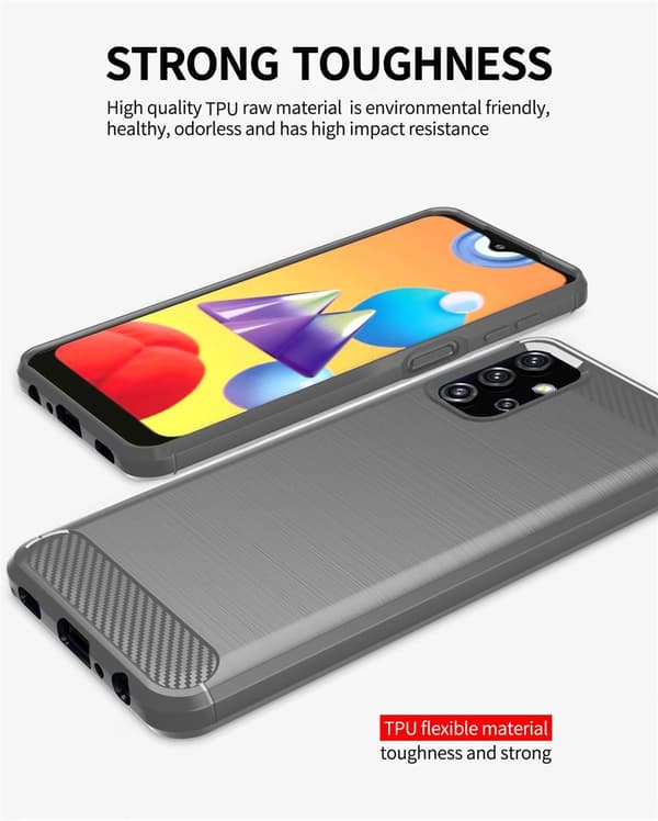 Samsung Galaxy A32 5G Skal Fodral av flexibelt TPU-silikon i rostfritt stål-kolfiber-look Skyddsfodral