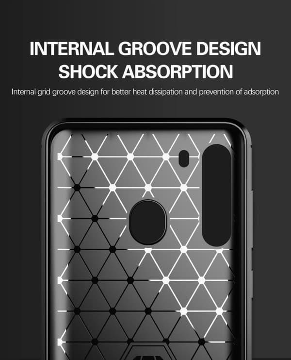 Samsung Galaxy A21 Skal Fodral av flexibelt TPU-silikon i rostfritt stål-kolfiber-look Skyddsfodral