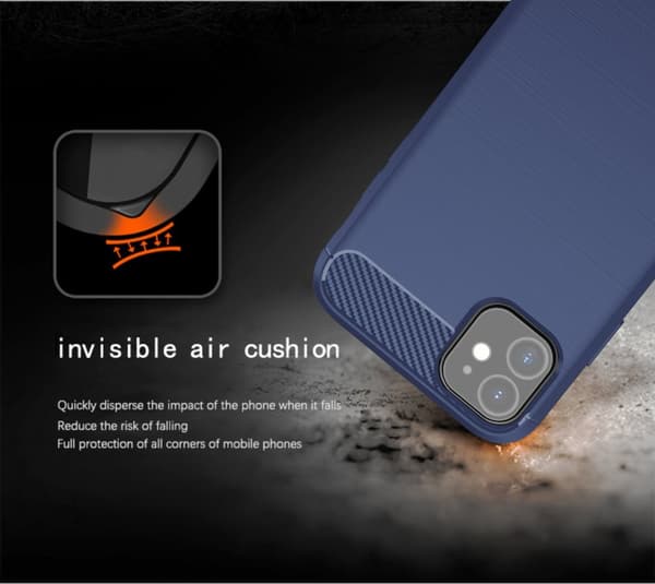 Deksel til iPhone 11 Beskyttelsesdeksel av fleksibelt TPU-silikon i rustfritt stål-karbonfiberutseende