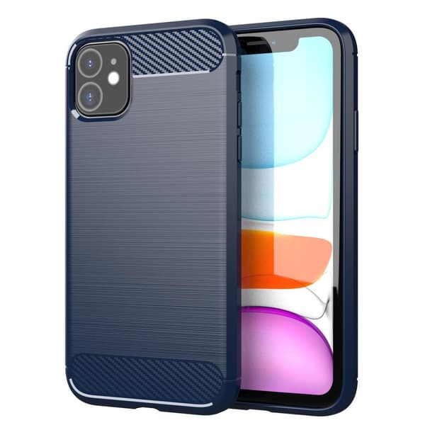 iPhone 11 Skal Fodral av flexibelt TPU-silikon i rostfritt stål-kolfiber-look Skyddsfodral