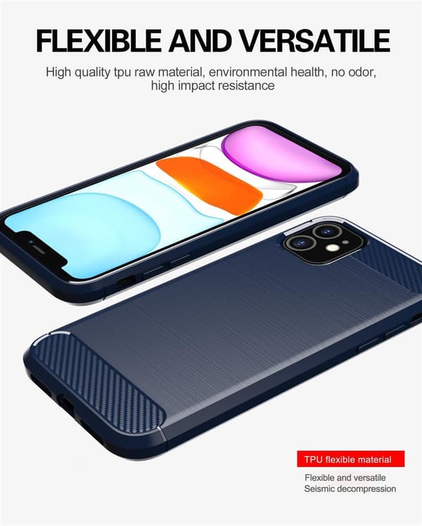 Deksel til iPhone 11 Beskyttelsesdeksel av fleksibelt TPU-silikon i rustfritt stål-karbonfiberutseende