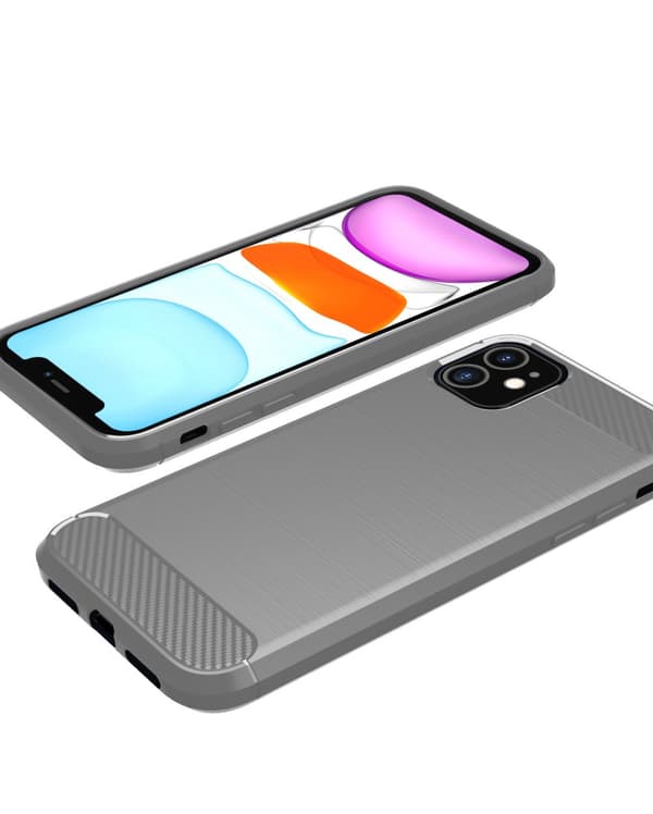 Deksel til iPhone 11 Beskyttelsesdeksel av fleksibelt TPU-silikon i rustfritt stål-karbonfiberutseende