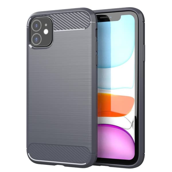 Deksel til iPhone 11 Beskyttelsesdeksel av fleksibelt TPU-silikon i rustfritt stål-karbonfiberutseende BØRSTET GRÅ