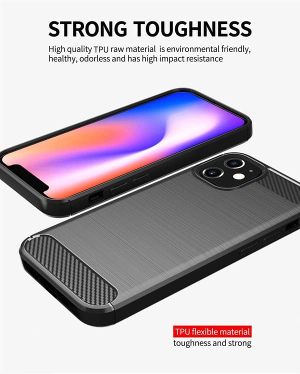 Apple iPhone 12 MINI Suojakuori Suojakotelo joustavasta TPU-silikonista ruostumattoman teräksen ja hiilikuidun näköisenä
