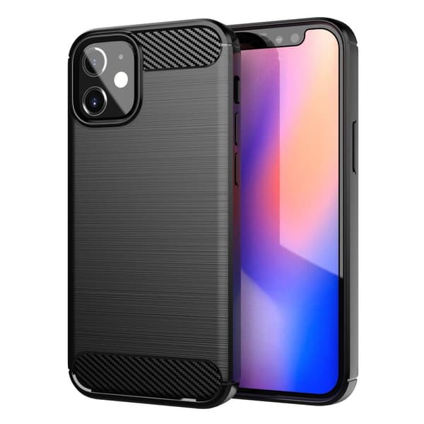 Apple iPhone 12 MINI Suojakuori Suojakotelo joustavasta TPU-silikonista ruostumattoman teräksen ja hiilikuidun näköisenä