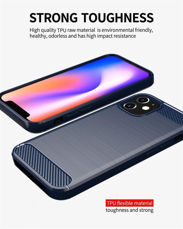 Apple iPhone 12 MINI Suojakuori Suojakotelo joustavasta TPU-silikonista ruostumattoman teräksen ja hiilikuidun näköisenä