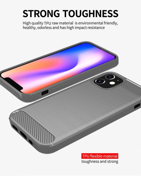 Apple iPhone 12 MINI Suojakuori Suojakotelo joustavasta TPU-silikonista ruostumattoman teräksen ja hiilikuidun näköisenä