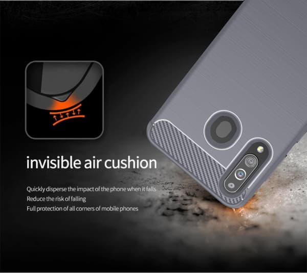Samsung Galaxy A20s Skal Fodral av flexibelt TPU-silikon i rostfritt stål-kolfiber-look Skyddsfodral