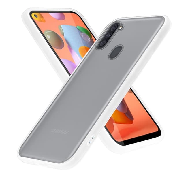 Samsung Galaxy A11 / M11 Suojakuori Suojakotelo Hybrid jossa on TPU-silikoni sisäpuolella ja matta muovinen takapuoli Matta läpinäkyvä