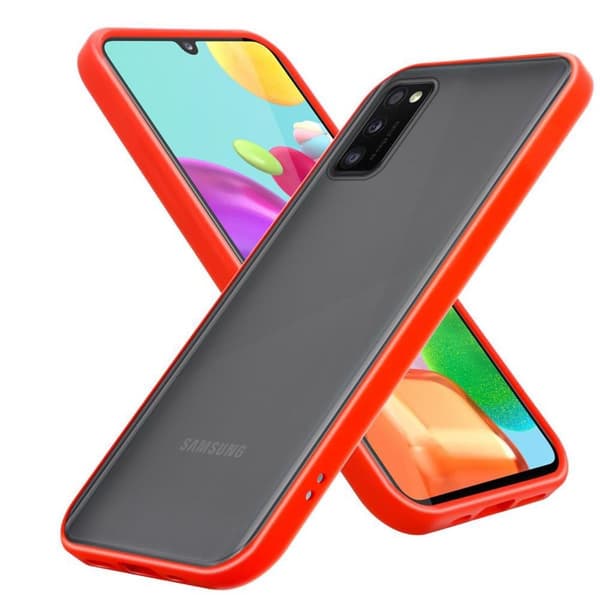 Samsung Galaxy A41 Suojakuori Suojakotelo Hybrid jossa on TPU-silikoni sisäpuolella ja matta muovinen takapuoli Matt Red - mustat avaimet