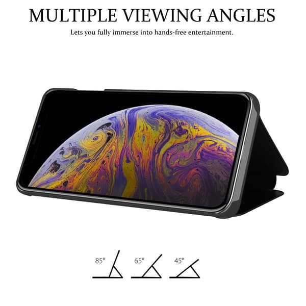 Etui for iPhone XS MAX Deksel Clear View Mirror Beskyttelsesetui med stativfunksjon 360 graders beskyttelse