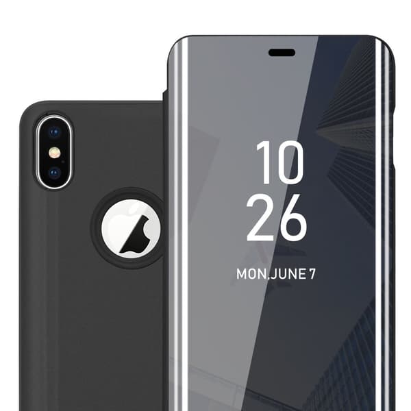 Etui for iPhone XS MAX Deksel Clear View Mirror Beskyttelsesetui med stativfunksjon 360 graders beskyttelse