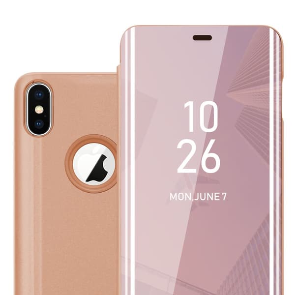 Etui for iPhone XS MAX Deksel Clear View Mirror Beskyttelsesetui med stativfunksjon 360 graders beskyttelse KUNZITE ROSE