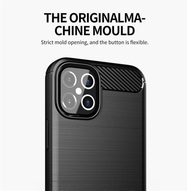 Deksel til iPhone 12 / 12 PRO Beskyttelsesdeksel av fleksibelt TPU-silikon i rustfritt stål-karbonfiberutseende