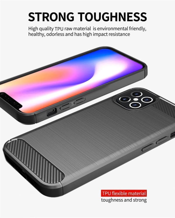 Deksel til iPhone 12 / 12 PRO Beskyttelsesdeksel av fleksibelt TPU-silikon i rustfritt stål-karbonfiberutseende