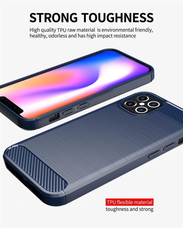 Deksel til iPhone 12 / 12 PRO Beskyttelsesdeksel av fleksibelt TPU-silikon i rustfritt stål-karbonfiberutseende