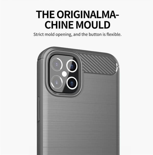 Deksel til iPhone 12 / 12 PRO Beskyttelsesdeksel av fleksibelt TPU-silikon i rustfritt stål-karbonfiberutseende