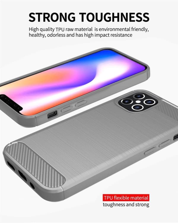 Deksel til iPhone 12 / 12 PRO Beskyttelsesdeksel av fleksibelt TPU-silikon i rustfritt stål-karbonfiberutseende
