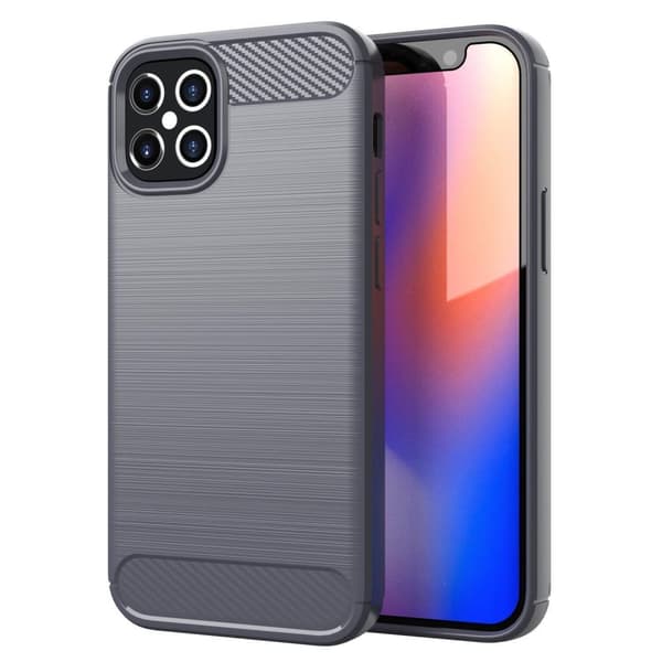 Deksel til iPhone 12 / 12 PRO Beskyttelsesdeksel av fleksibelt TPU-silikon i rustfritt stål-karbonfiberutseende