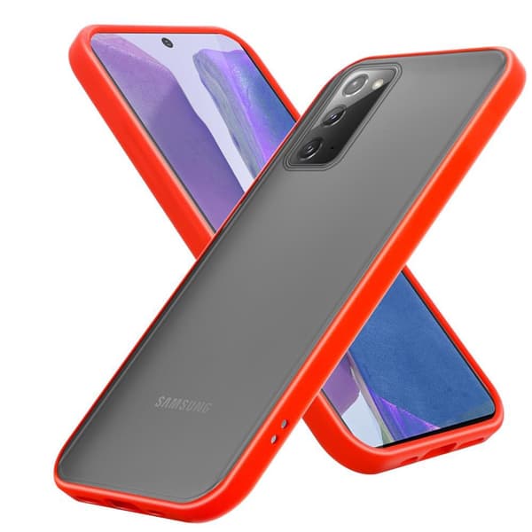 Deksel for Samsung Galaxy NOTE 20 med TPU-silikon på innsiden og matt plast på baksiden Matt rød - svarte knapper