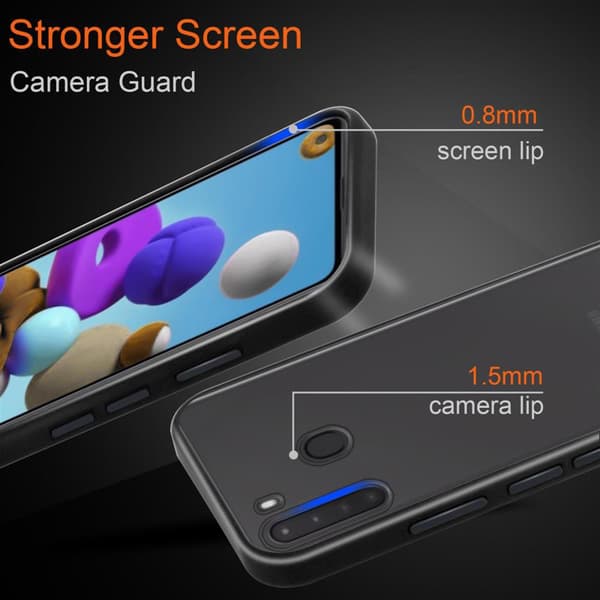 Samsung Galaxy A21 Suojakuori Suojakotelo Hybrid jossa on TPU-silikoni sisäpuolella ja matta muovinen takapuoli