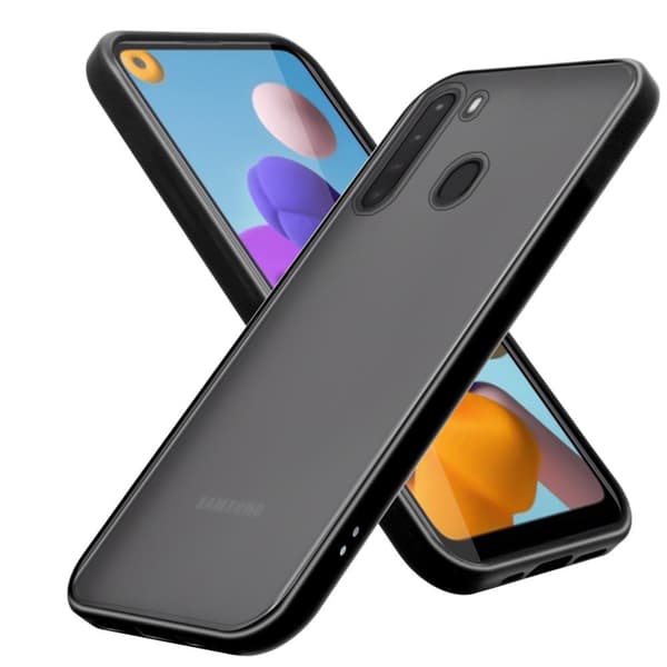 Samsung Galaxy A21 Suojakuori Suojakotelo Hybrid jossa on TPU-silikoni sisäpuolella ja matta muovinen takapuoli