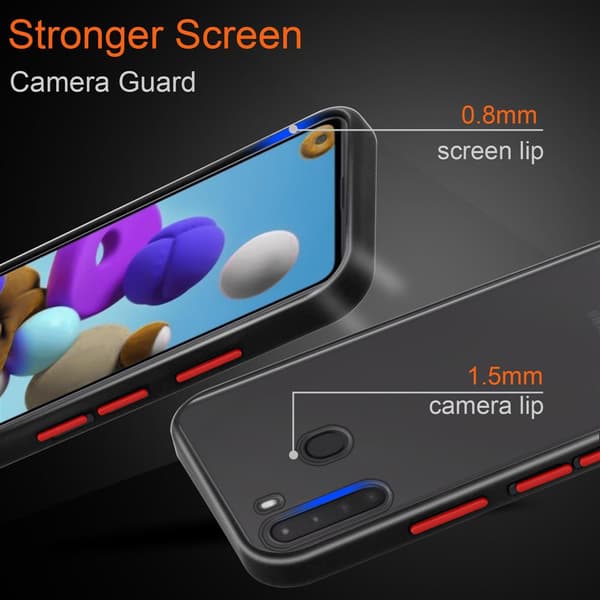 Samsung Galaxy A21 Suojakuori Suojakotelo Hybrid jossa on TPU-silikoni sisäpuolella ja matta muovinen takapuoli