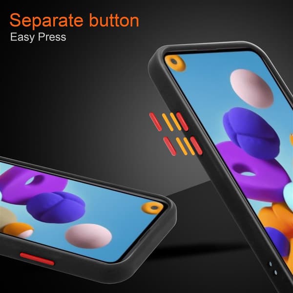 Samsung Galaxy A21 Suojakuori Suojakotelo Hybrid jossa on TPU-silikoni sisäpuolella ja matta muovinen takapuoli