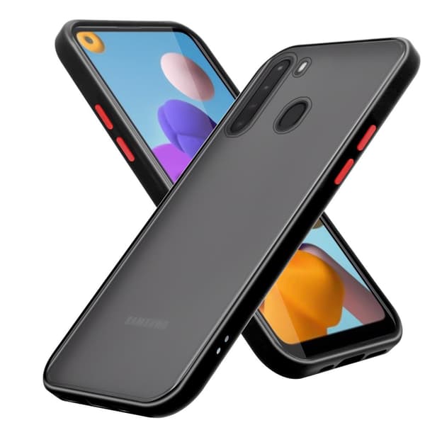 Samsung Galaxy A21 Suojakuori Suojakotelo Hybrid jossa on TPU-silikoni sisäpuolella ja matta muovinen takapuoli