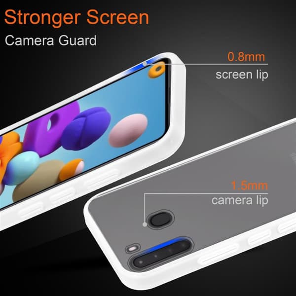 Samsung Galaxy A21 Suojakuori Suojakotelo Hybrid jossa on TPU-silikoni sisäpuolella ja matta muovinen takapuoli