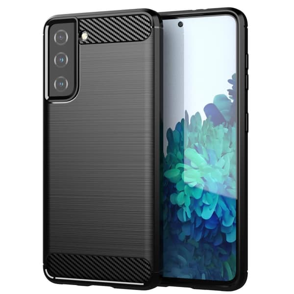 Deksel til Samsung Galaxy S21 PLUS Beskyttelsesdeksel av fleksibelt TPU-silikon i rustfritt stål-karbonfiberutseende