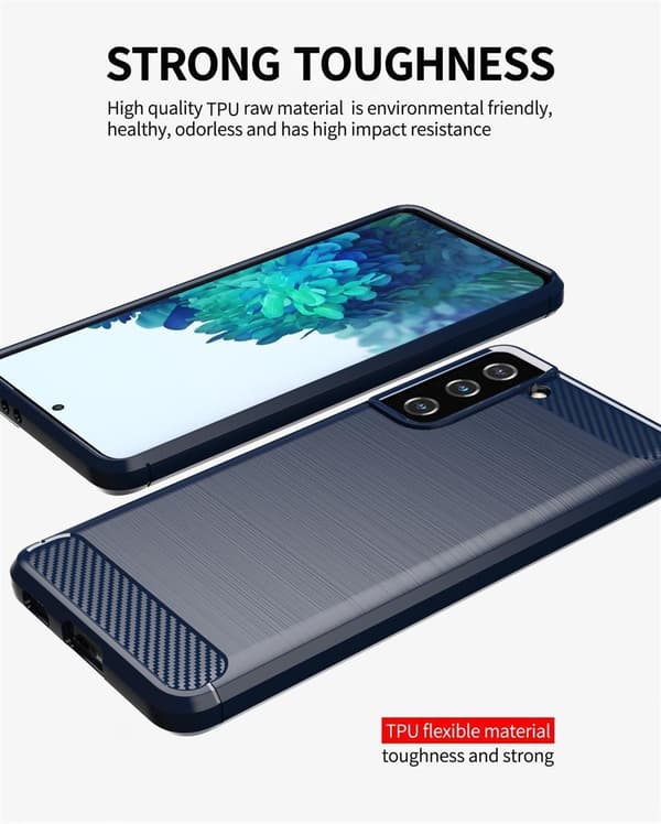 Deksel til Samsung Galaxy S21 PLUS Beskyttelsesdeksel av fleksibelt TPU-silikon i rustfritt stål-karbonfiberutseende