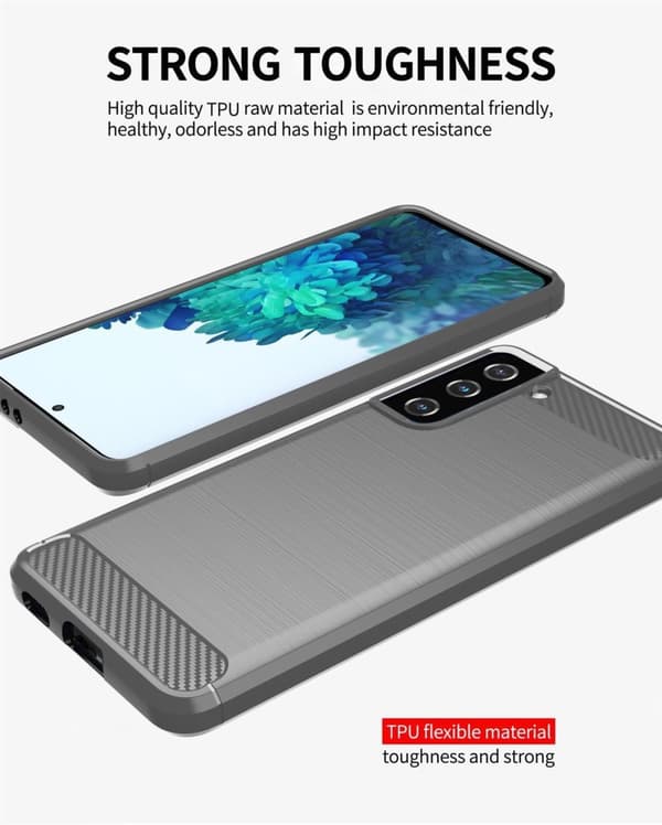 Deksel til Samsung Galaxy S21 PLUS Beskyttelsesdeksel av fleksibelt TPU-silikon i rustfritt stål-karbonfiberutseende