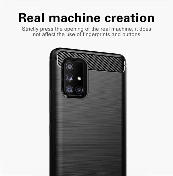 Samsung Galaxy A71 4G Suojakuori Suojakotelo joustavasta TPU-silikonista ruostumattoman teräksen ja hiilikuidun näköisenä